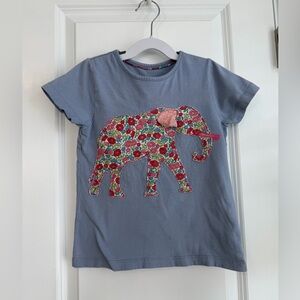 Mini Boden Girls Elephant Floral Appliqué Short Sleeve Tee Blue Size 6-7Y